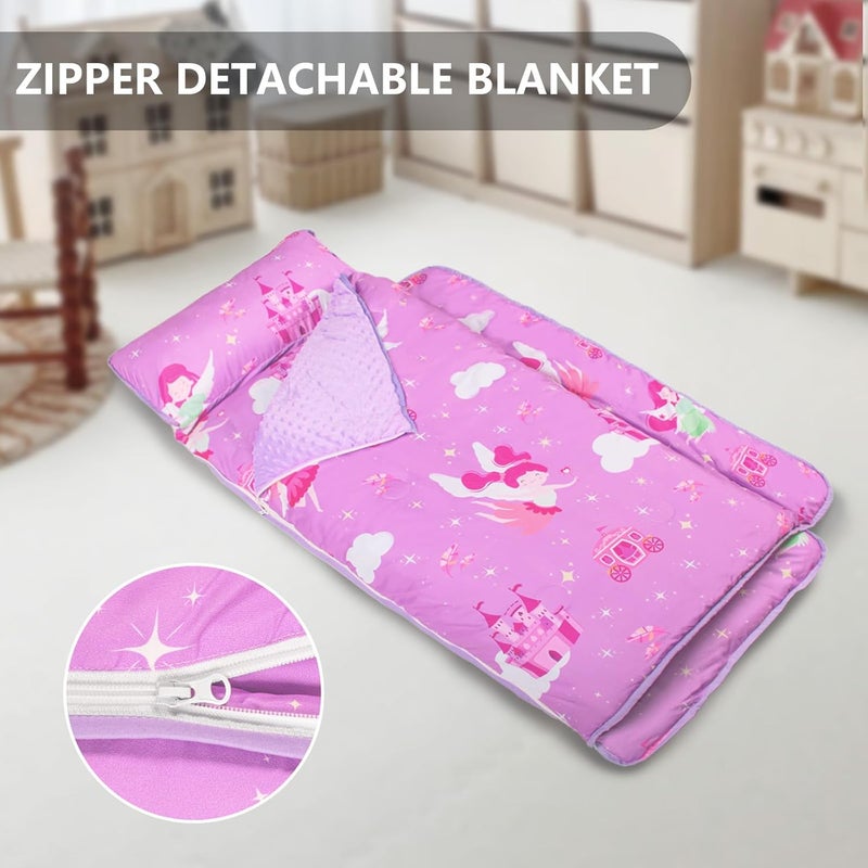 PRIMLECT Toddler Nap Mat Extra Large Thickened 55''x35'', Soft Sleeping Bag with Detachable Minky Blanket and Pillow, Portable for Daycare, Preschool, Kindergarten, Travel, Boys and Girls - Image 2